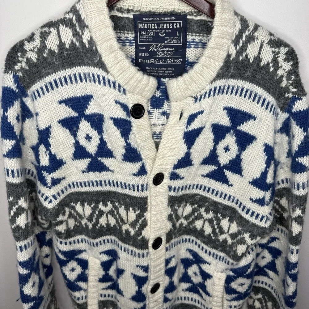 Vintage Nautica Jean Co Chunky Wool Cardigan Large - Picture 4 of 5